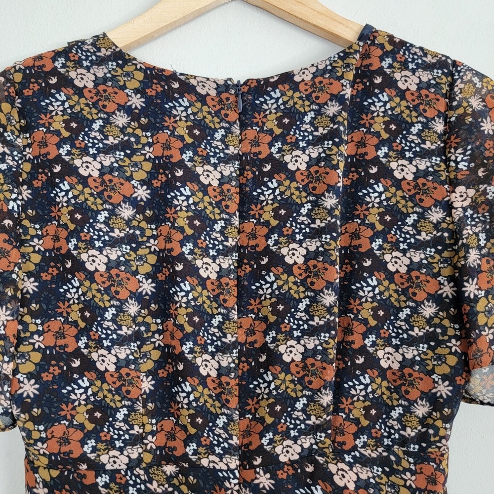 Madewell Orchard Flutter Sleeve Dress‎ Womens 2 Prairie Blossom Multicolor VNeck - Picture 9 of 12